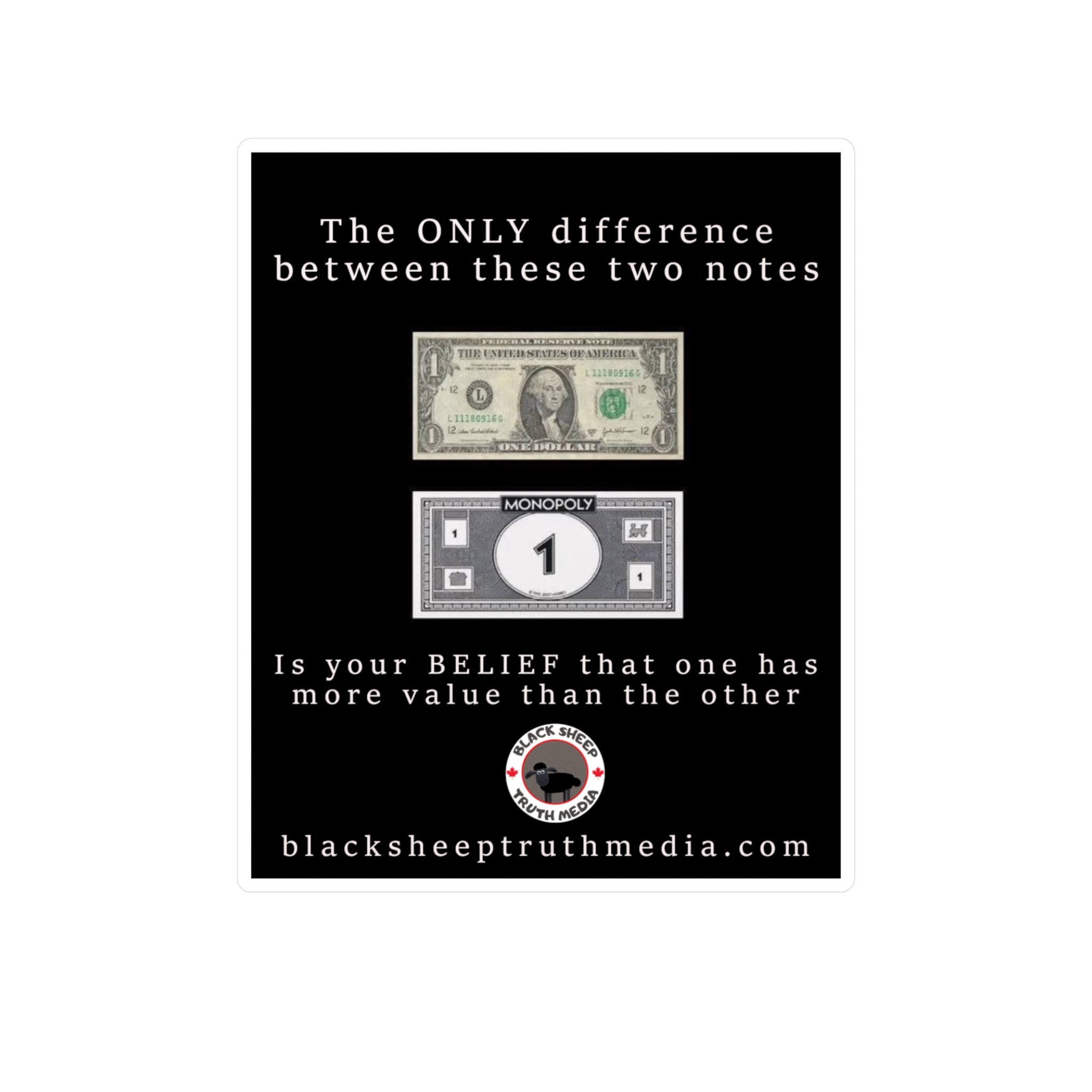 Kiss-Cut Vinyl Decal — "The ONLY difference between these two notes" Money vs Monopoly Value Sticker - Image 9